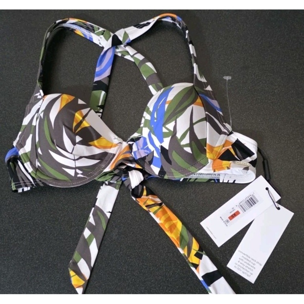 NWT Calvin Klein Multi-Color Tropical Adjust Criss Cross Tie Back Bikini Topβ XS